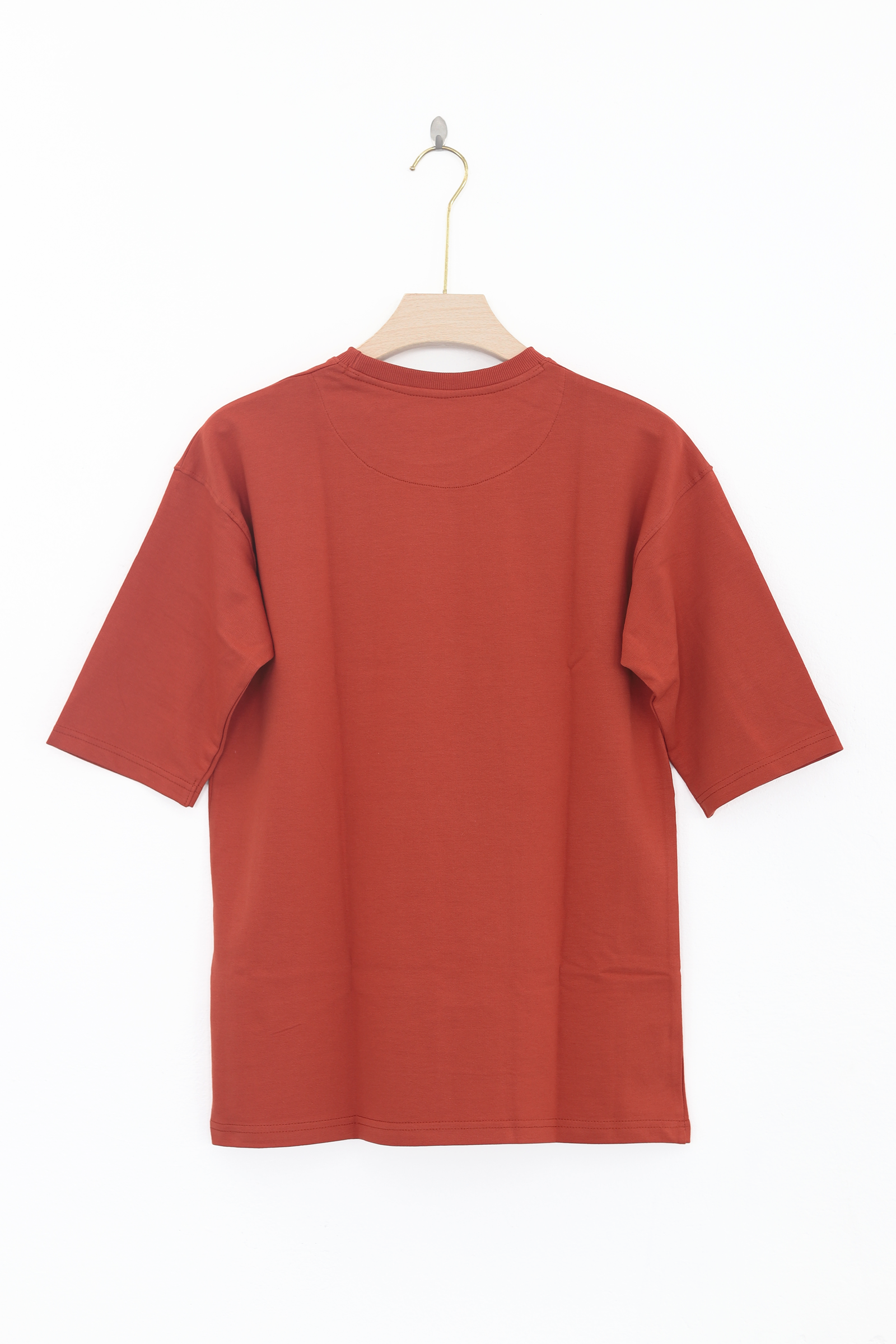 Cotton  Highsleeve Plain T-Shirt(Rust )